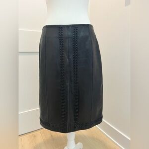 Vintage Casual Corner Black Leather Skirt with Braided Leather Embellishment 6